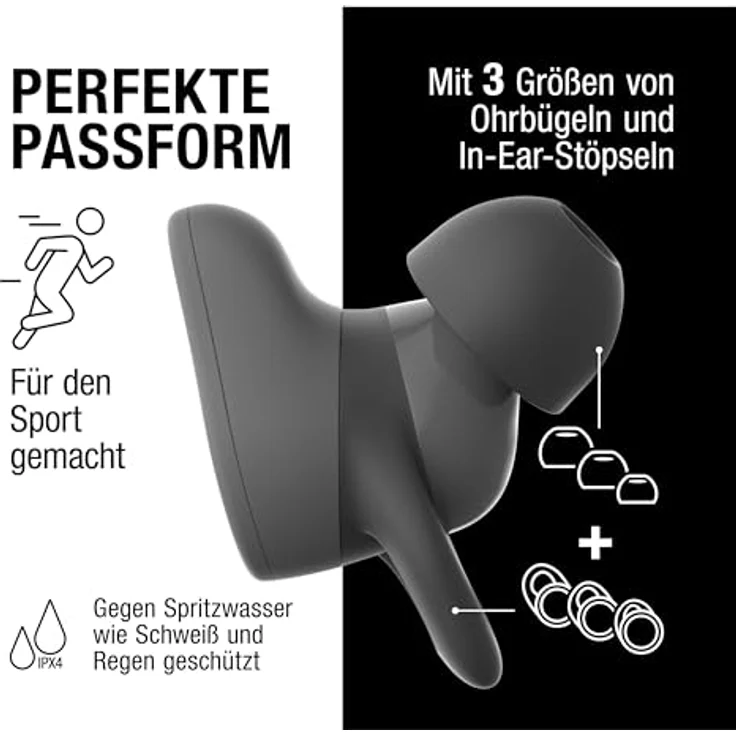 Fresh 'n Rebel Twins Move, kabellose In-Ear Bluetooth Sport Kopfhörer, Spritzwassergeschützt, Dual Master, Mit Mikrofon und klickbarer Taste und Lautstärkeregler, 30 Stunden Spielzeit (Storm Grey) – Bild 3