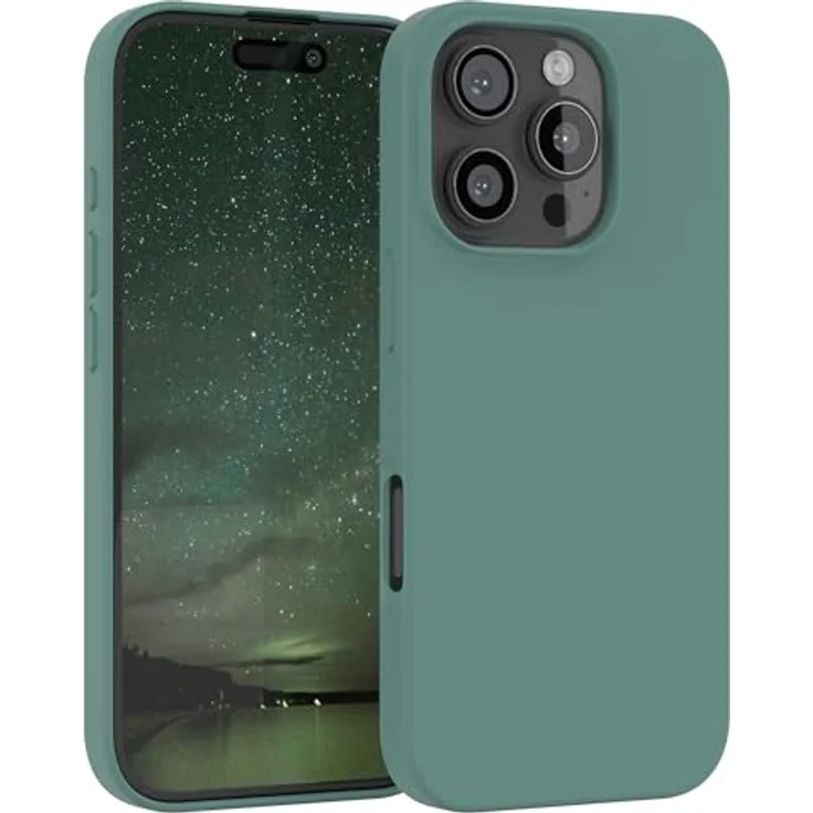 EAZY CASE Premium Silikonhülle kompatibel mit iPhone 16 Pro, Slimcover mit Kameraschutz und Innenfutter, Pinien Grün, kabelloses Laden, kratzresistent, 3-Schichten Aufbau – Bild 1