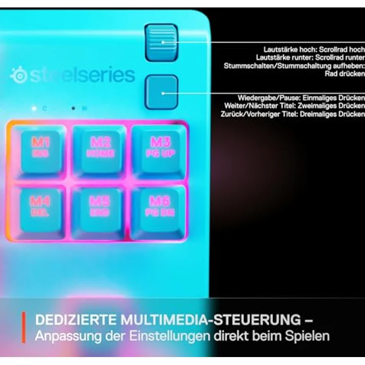 SteelSeries Apex 3 TKL, Kompakte Gaming-Tastatur mit flüsterleisen mechanischen Tasten, anpassbarer RGB-Beleuchtung und Multimedia-Steuerung – Bild 6
