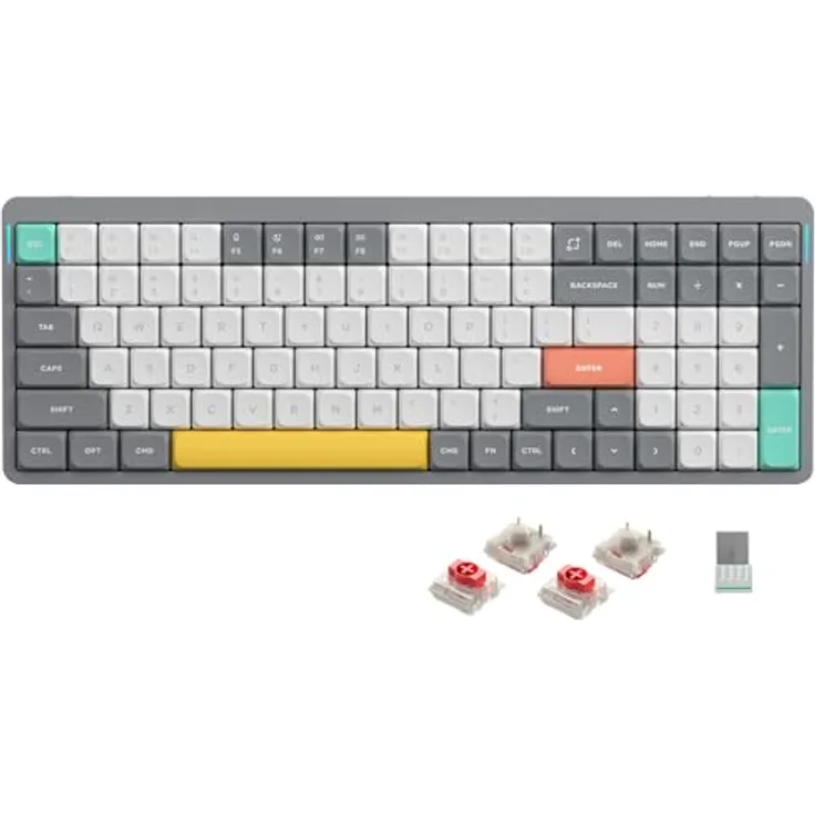 nuphy Air96 V2 Mechanische Tastatur Kabellos mit niedrigem Profil,100 Tasten RGB Hot-Swap Tastatur unterstützt 2.4GHz Wireless/Bluetooth/USB-C für PC/Laptop/Windows/Mac-Grey Gateron Red Switch