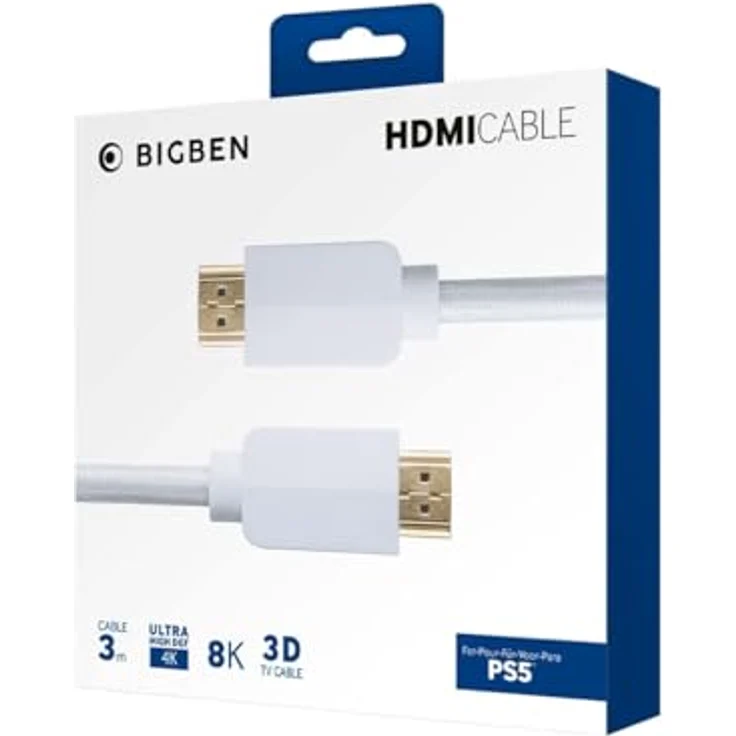 NACON HDMI-Kabel 2.1, geflochten, 8K, 3m, weiß für PS5 – Bild 1