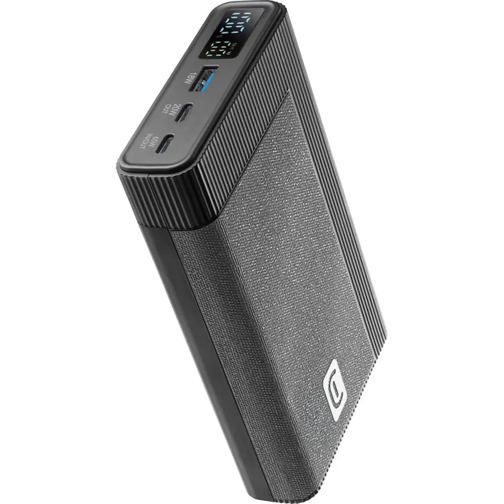 Cellularline Power Bank ROCKET 20000 Schwarz (60803), 20000mAh, 65W maximaler Ausgangsleistung, 2x USB-C-Anschlüsse, LCD-Display