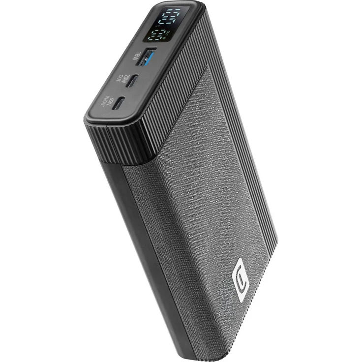 Cellularline Power Bank ROCKET 20000 Schwarz (60803), 20000mAh, 65W maximaler Ausgangsleistung, 2x USB-C-Anschlüsse, LCD-Display