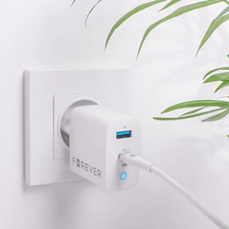 Forever GaN PD QC TC-06, Schnell Ladegerät mit 1X USB, 1X USB-C, 45W, kompatibel mit iPhone, Xiaomi, Huawei, Samsung, hohe Qualität und vielseitige Nutzung – Bild 5
