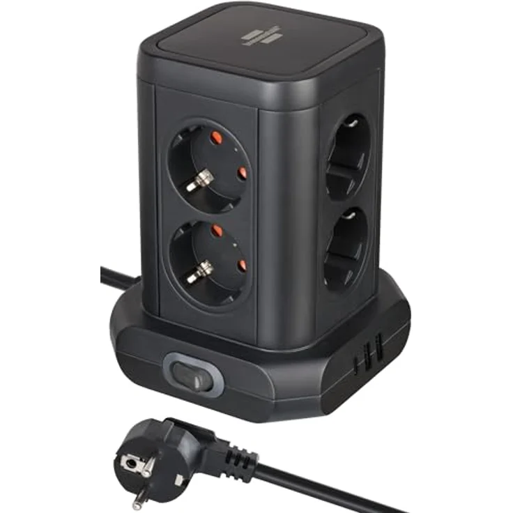 Brennenstuhl Steckdosenturm 8-Fach mit 2x USB A & 1x USB C Power Delivery, 45°-Anordnung, 2m Kabel, schwarz – Bild 1