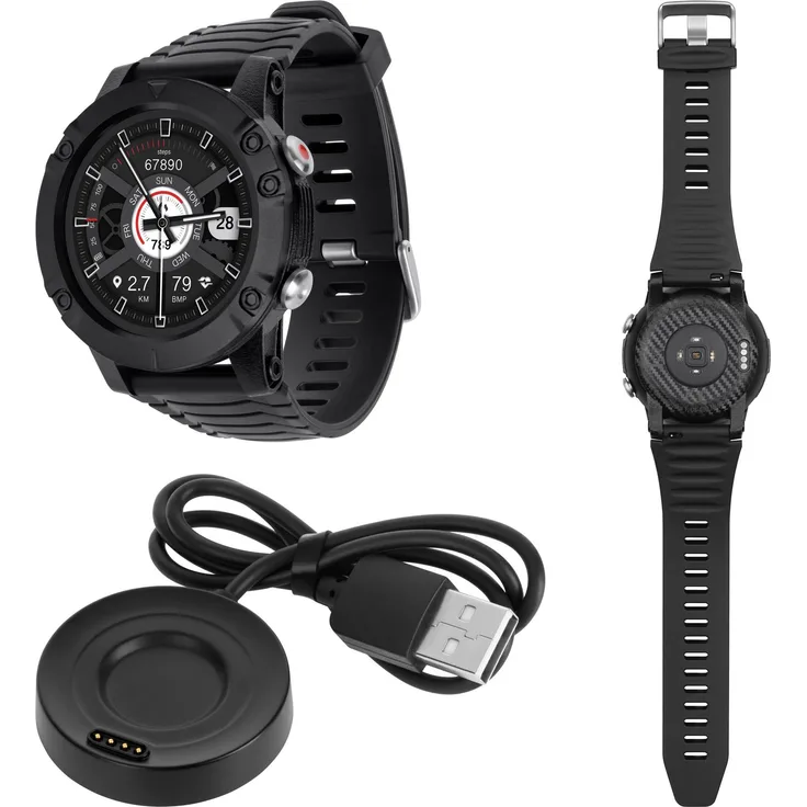 Kruger&Matz Activity GPS IP68 SpO2 Smartwatch, Schwarz, mit Herzfrequenzmessung und Aktivitätsmonitoring