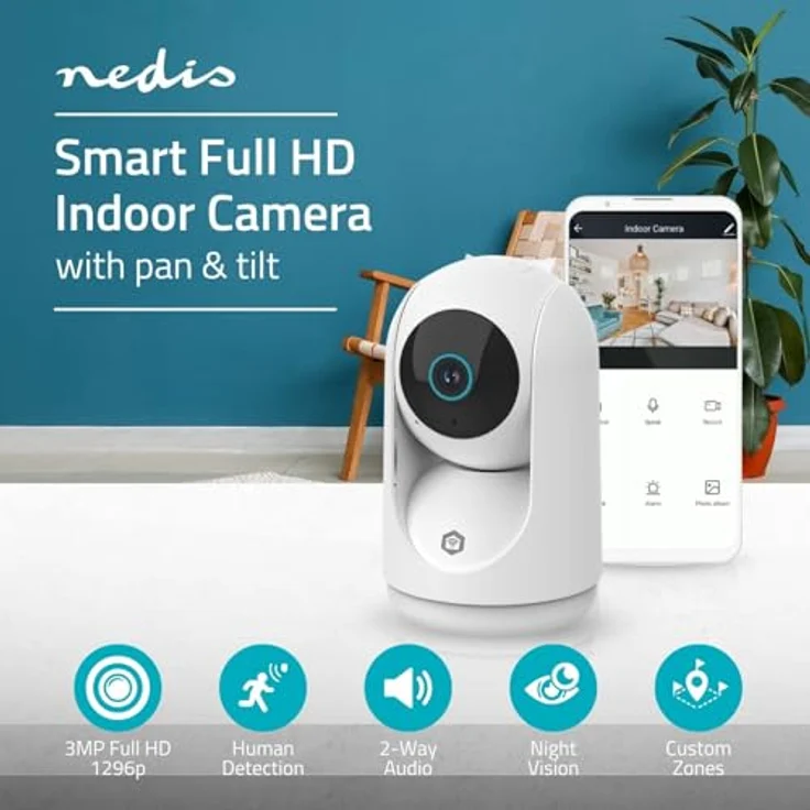 Nedis SmartLife Innenkamera 3MP Full HD 1296p, WLAN Netzwerkkamera mit Pan-Tilt-Funktion, Cloud Storage (optional) und microSD-Unterstützung, weiß – Bild 2