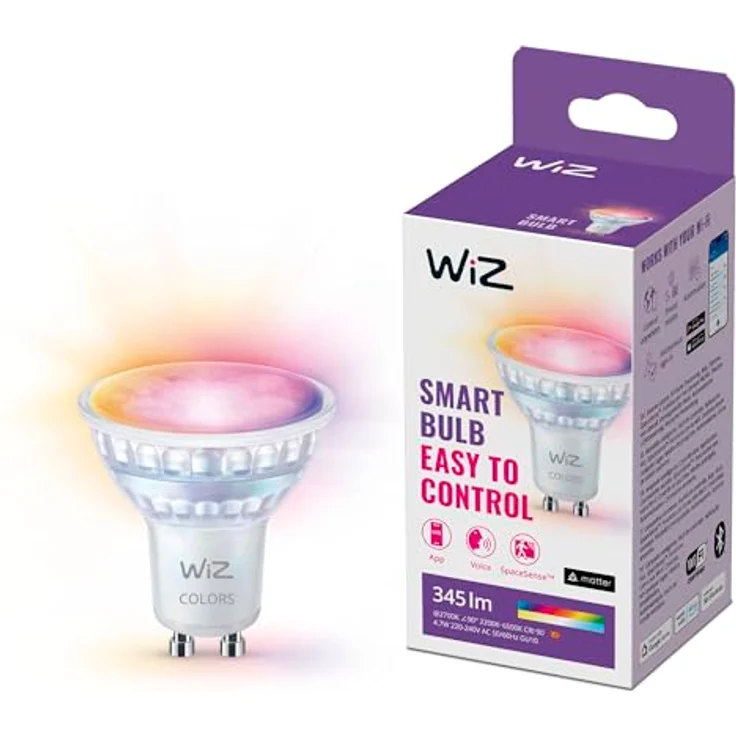 WiZ GU10 Smarte LED Lampe im Glasdesign - 50W GU10 Ersatz, 1er-Pack, 16 Mio. Farben + Weißschattierungen, WLAN/Bluetooth, Sprach- / App-Steuerung, kompatibel mit Google Home, Alexa und HomeKit - Preisvergleich – Bild 1
