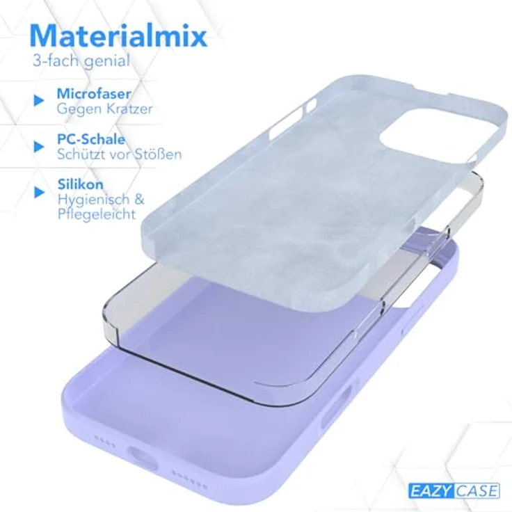 EAZY CASE Premium Silikon Handyhülle für iPhone 16 Pro Max, Slimcover mit Kameraschutz, 3-Schichten Aufbau, Lavendel Lila – Bild 5