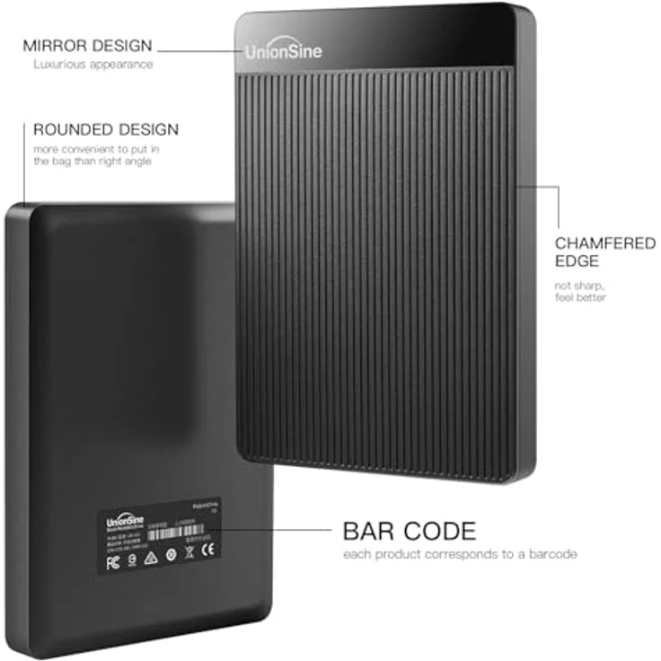 UnionSine HD2510 Externe Festplatte 500GB, ultradünn, tragbar, 2,5 Zoll, USB 3.0, kompatibel mit PC, Mac, PS4, Xbox, Schwarz – Bild 2