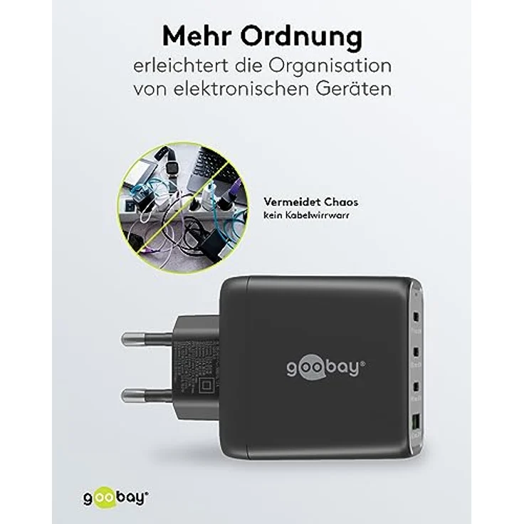 goobay 64819 USB C PD 4-Fach Multiport Schnellladegerät (65W) / 1x USB A 3X USB C Eingang/Power Delivery/Netzteil für Ladekabel vom iPhone und Anderen Handys/Handy Ladegerät/schwarz – Bild 5