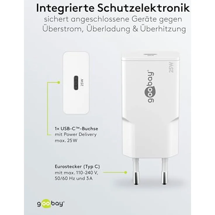 goobay USB C Ladegerät Slim 25W, Weiß - Adapter mit GaN-Technologie, Power Delivery, kompaktes Schnellladegerät für Smartphone, Tablet und Smartwatch, kompatibel mit Apple und Samsung – Bild 8