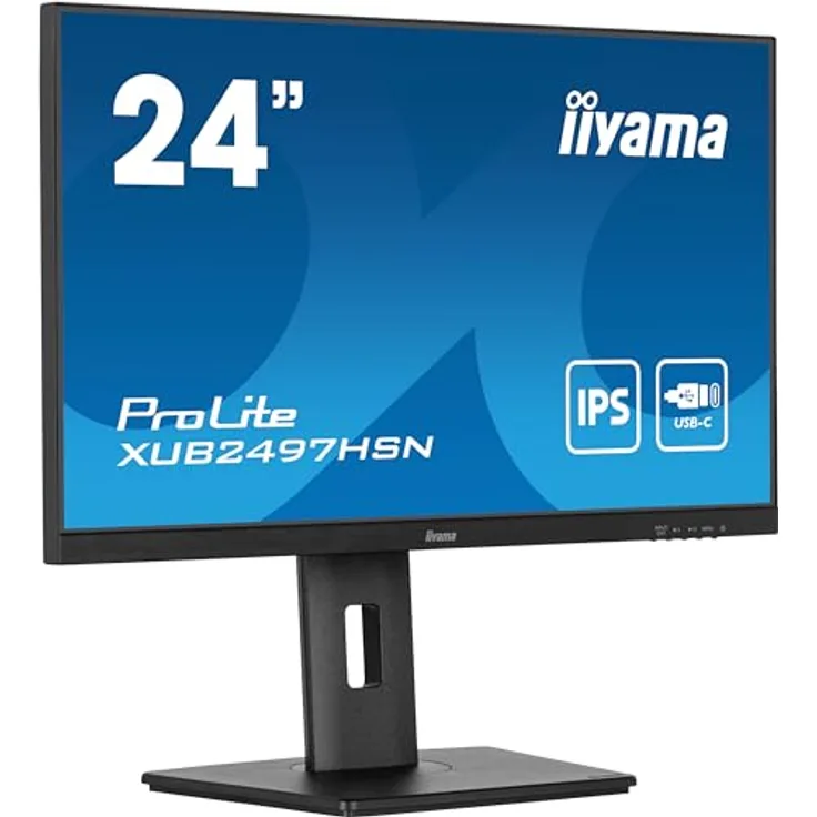 iiyama Prolite XUB2497HSN-B2 60,5cm 23,8" IPS LED-Monitor Full-HD 100Hz HDMI DP-in/Out DaisyChain USB-C 65W schwarz - mit USB3.2 Dock, LAN, Slim-Line, Höhenverstellung und Pivot Adaptive Sync