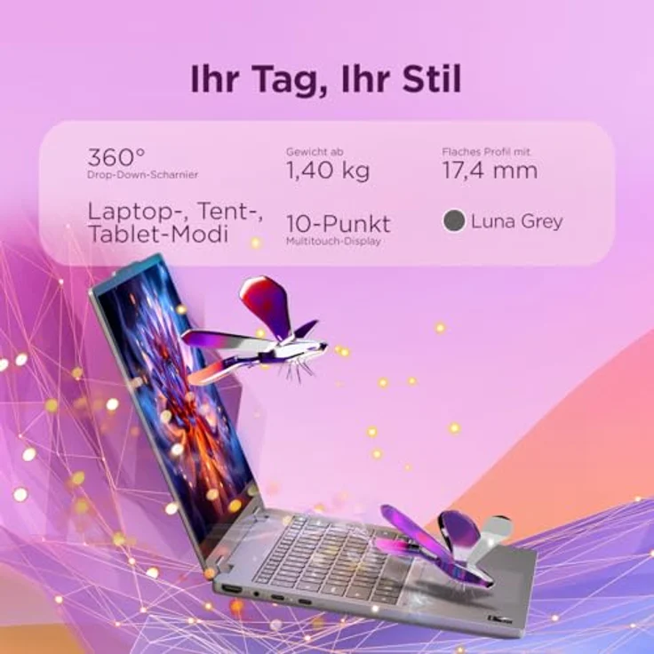 Lenovo IdeaPad 5 2-in-1 14Q8Y11, Copilot+ PC mit 14" OLED Touchscreen, Qualcomm Snapdragon X2 Plus, 16 GB RAM, 512 GB SSD, Luna Gray, Deutsch – Bild 7