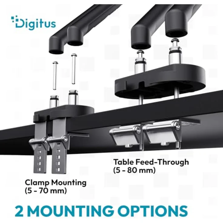 DIGITUS Dual Monitor Halterung, mechanische Feder für Flach- und Curved-Bildschirme bis 35 Zoll, 10 kg Traglast, VESA 75x75 & 100x100, Tischklemme, schwarz – Bild 5