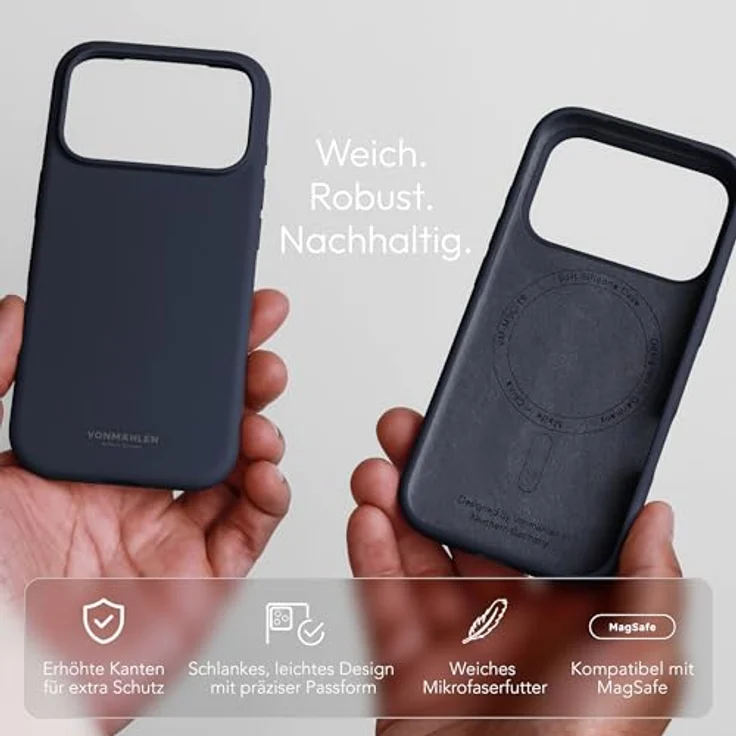 VONMÄHLEN Soft Silicone Case für iPhone, Weiche Silikonhülle aus recycelten Materialien, kompatibel mit MagSafe, Mikrofaserfutter und Kamera-Displayschutz – Bild 2