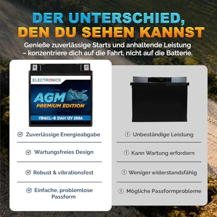 Electronicx YB16CL-B 12V 21Ah AGM Motorrad Batterie, Wartungsfrei, CB16CL-B kompatibel, Premium – Bild 7