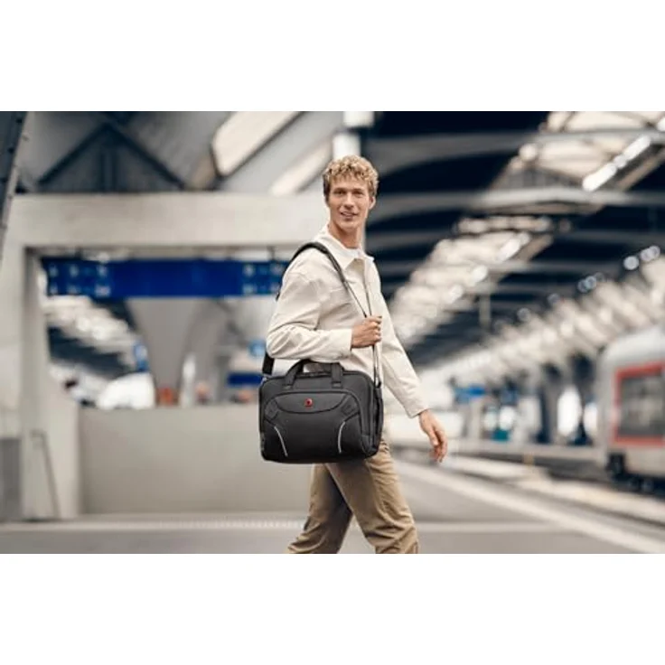 Wenger Cosmic Brief 14-16", Laptop-Tasche aus recycelten PET-Flaschen mit verstellbarem Triple Protect Fach und gepolstertem Tablet-Fach, schwarz – Bild 6