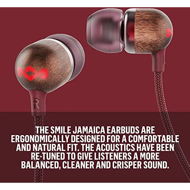House of Marley Smile Jamaica In-Ear Kopfhörer - 1-Knopf Steuerung, Geräuschisolierung, 9.2mm Treiber, Mikrofon, Gelaufsätze in 2 verschiedenen Größen, verwicklungsfreies Kabel - 31659 rot – Bild 9