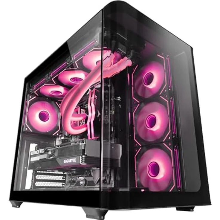 Mars Gaming MC-FUSION Gaming ATX Gehäuse, Doppelkammerdesign mit durchgehend gebogenem Glas, Schwarz, unterstützt 10 Lüfter und 360-mm-Flüssigkeitskühlung – Bild 1