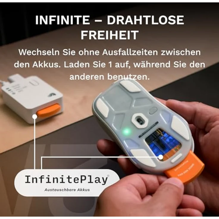 Glorious Gaming Model O3, Wireless-Gaming-Maus mit Wechsel-Akku-System InfinitePlay, 30K DPI-Sensor, 8K Abfragerate, optische Switches, ultraleicht (66 g), RGB – Weiß – Bild 2