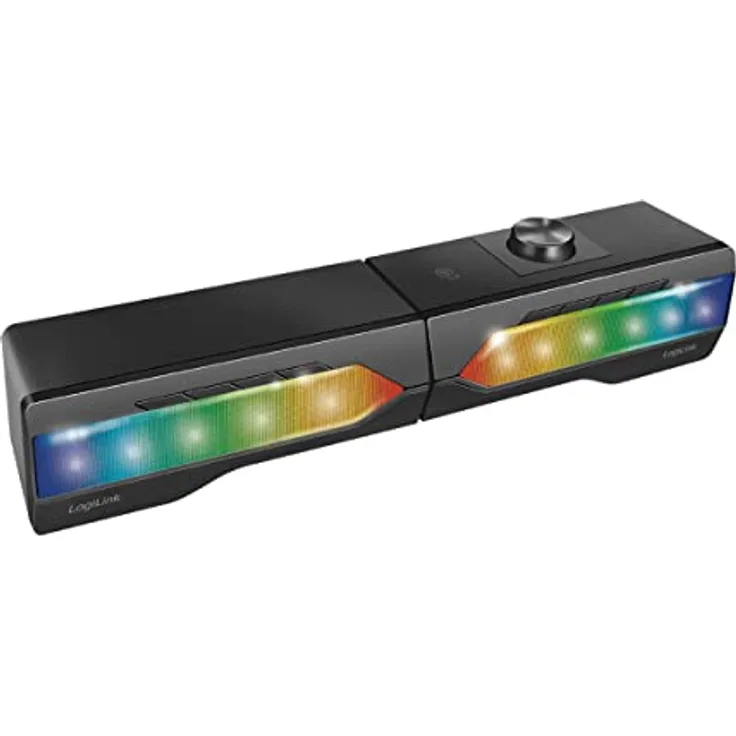 LogiLink Mobile Soundbar mit Party Licht, 2-in-1 Gaming Sound System, Anschluss über Bluetooth V5.0 oder 3,5mm Stereo Klinke, Schwarz