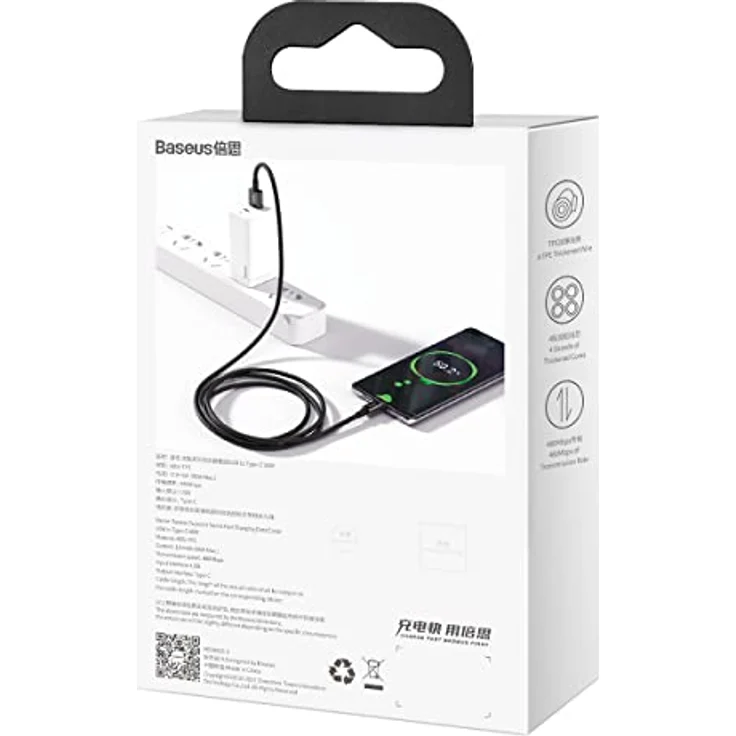 Baseus CATYS-A01 USB-zu-USB-C Kabel, 66W Schnellladung und 480 Mbps Datenübertragung, 2m, schwarz – Bild 9