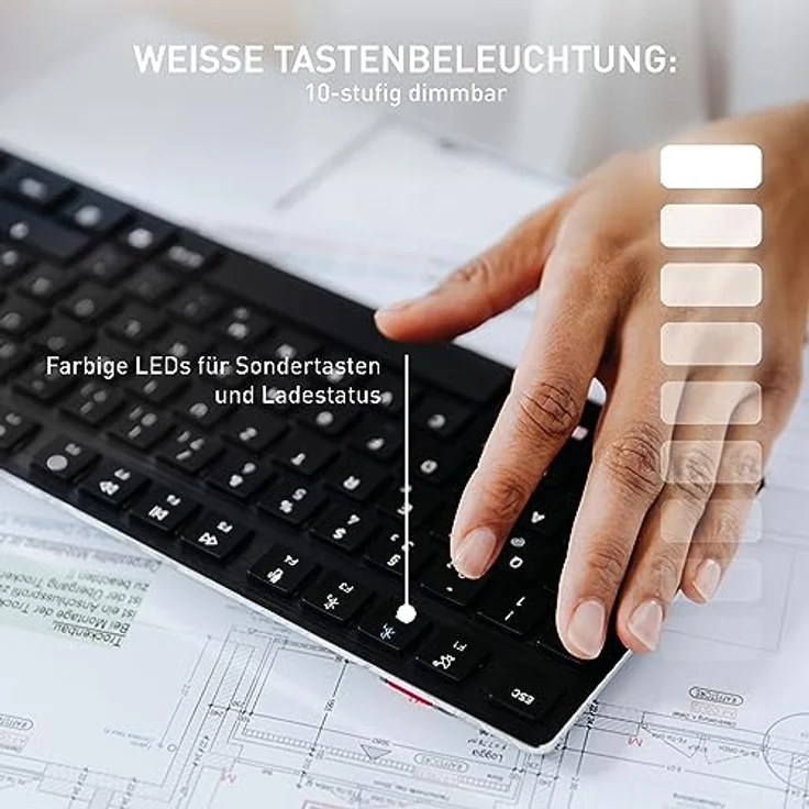 CHERRY KW X ULP, Ultra Flache Mechanische High-End-Tastatur, Schweizerisches Layout (QWERTZ), Kabellose Multi-Device-Tastatur Für Bis Zu 4 Geräte, Wiederaufladbar, Schwarz – Bild 3