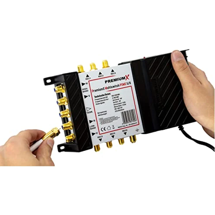 PremiumX SAT Anlage PXS80, 80cm Antenne mit Multiswitch 5/6, Quattro LNB, anthrazit, für Digital, HDTV, 4K Empfang, inklusive 20x F-Stecker – Bild 7