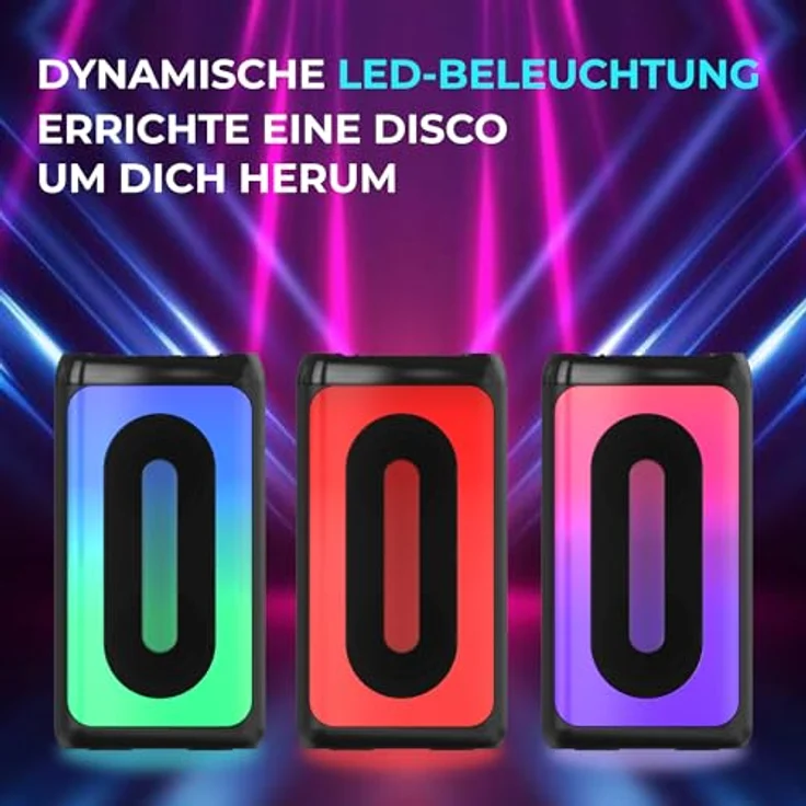 Defender Global Defender Concerto Bluetooth Lautsprecher - Leistungsstarker Boombox mit Bluetooth 5.3, FM-Empfänger, LED-Beleuchtung, Karaoke-Funktion, Tragbar (Schwarz) – Bild 4