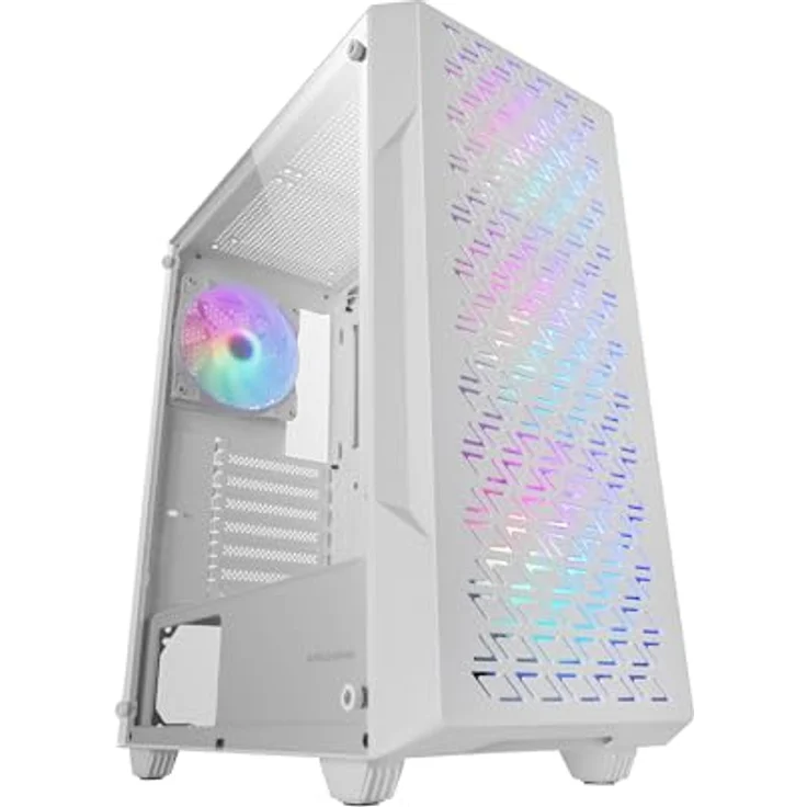 Mars Gaming MC-GEO ATX Gaming Gehäuse, 4x 120mm FRGB Lüfter, Seitenfenster aus gehärtetem Glas, Flüssigkeitskühlung bis 360mm, Weiß – Bild 1