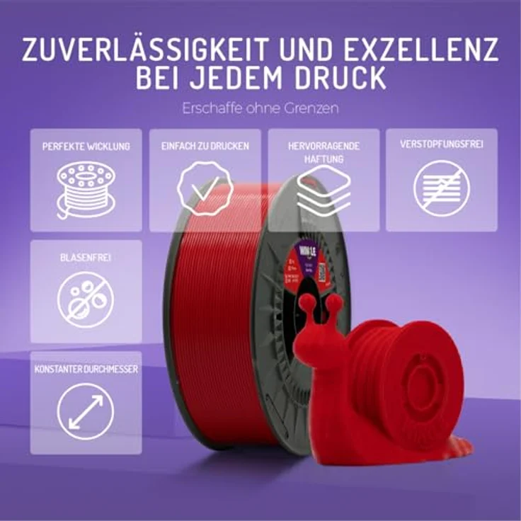 WINKLE PLA HD Filament 1.75mm Teufel Rot, 1kg Spule, kompatibel mit FDM Druckern, Maßgenauigkeit +/- 0.05mm – Bild 4