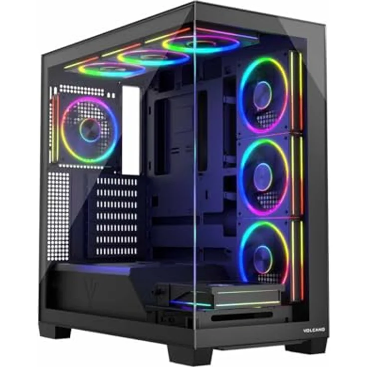 Modecom Volcano Stellar ARGB Midi 8F, schwarzes PC-Gehäuse mit gehärtetem Glas, 4 Schächten, 7 Erweiterungssteckplätzen und optimalem Kabelmanagement – Bild 4