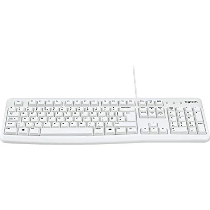Logitech K120 Kabelgebundene Business Tastatur für Windows und Linux, USB-Anschluss, Leises Tippen, Robust, Spritzwassergeschützt, Tastaturaufsteller, Deutsches QWERTZ-Layout - Weiß