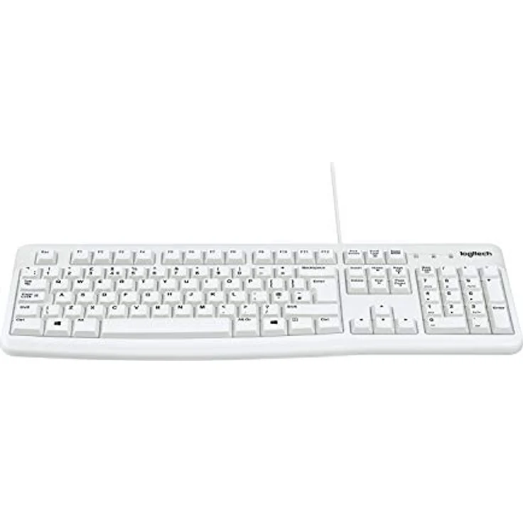 Logitech K120 Kabelgebundene Business Tastatur für Windows und Linux, USB-Anschluss, Leises Tippen, Robust, Spritzwassergeschützt, Tastaturaufsteller, Deutsches QWERTZ-Layout - Weiß – Bild 1