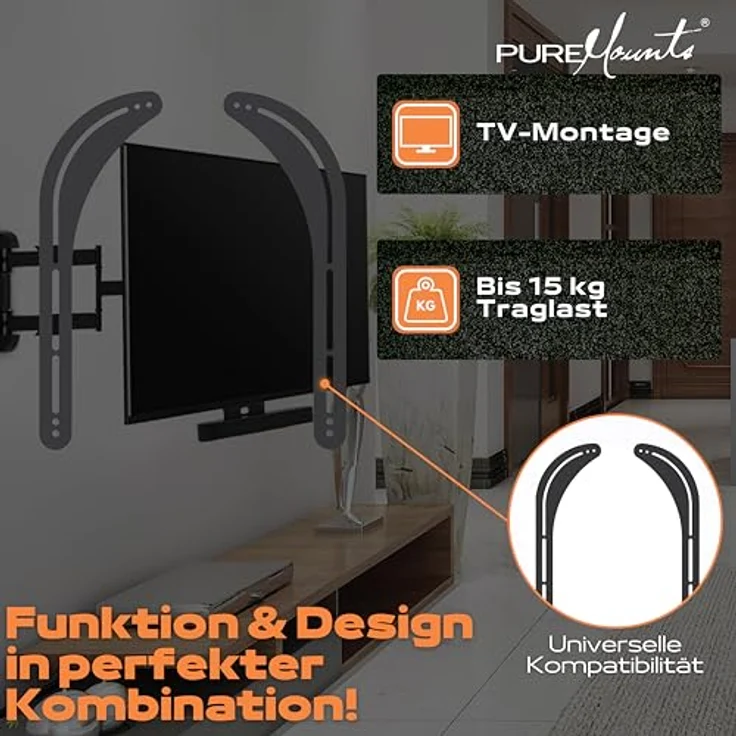 PureMounts PM-SOUND-B Soundbar Unviseralhalterung für Montage am TV oder Wandhalterung, Traglast: max. 15,0kg, VESA 400x400 – Bild 3