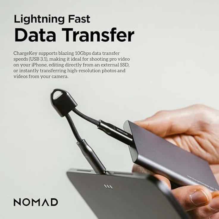 NOMAD ChargeKey V2, USB C auf USB C Schlüsselanhänger Ladegerät, robust und tragbar für iPhone, 240 Watt Ladegeschwindigkeit, Schwarz – Bild 5