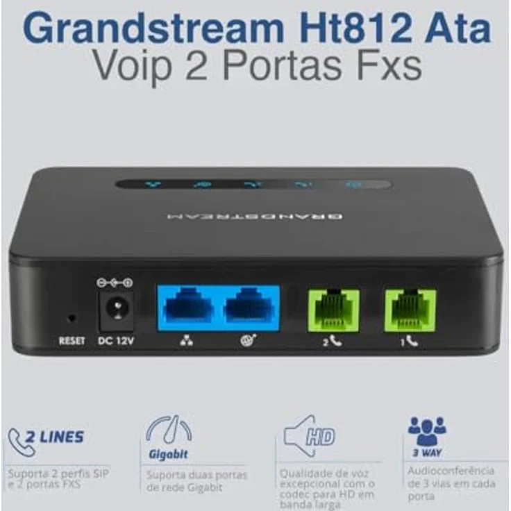 Grandstream HT812 V2, 2-Port SIP Adapter mit Gigabit NAT-Router und HD-Sprachqualität, schwarz – Bild 6