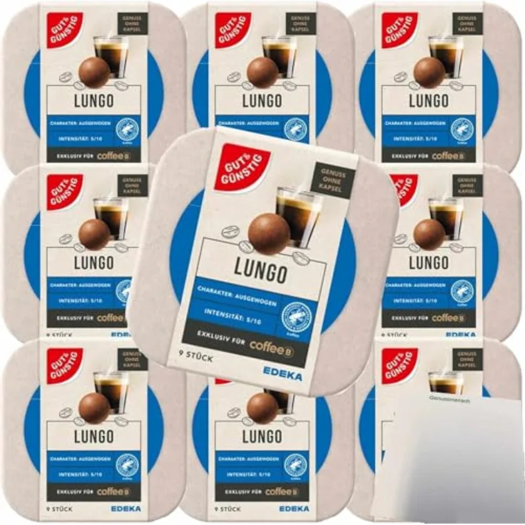 Gut&Günstig CoffeeB Kaffeebälle Lungo, 10er Pack (10x51g) + usy Block, ideales Zubehör für Kaffeeliebhaber