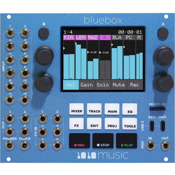 1010music bluebox Eurorack Edition, Studio- und Livemixer mit 8 Audioeingängen, MIDI-Anschluss und 24 Bit Audioauflösung, Blau