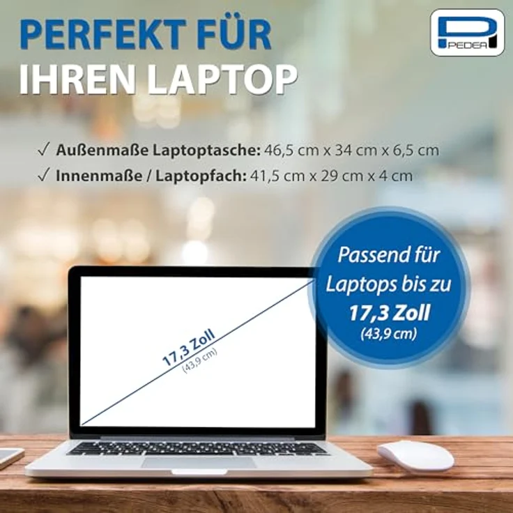 PEDEA Laptoptasche Notebooktasche BLACKLINE 17,3 (43,9cm), Umhängetasche mit Schultergurt, wasserabweisend, schwarz – Bild 7