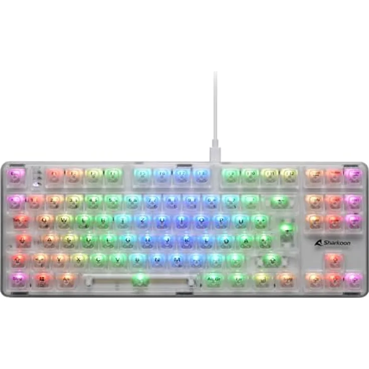 Sharkoon Crystal Shark RGB, Weiß - Transparente Tastatur mit KTT-Schaltern und TKL-Formfaktor