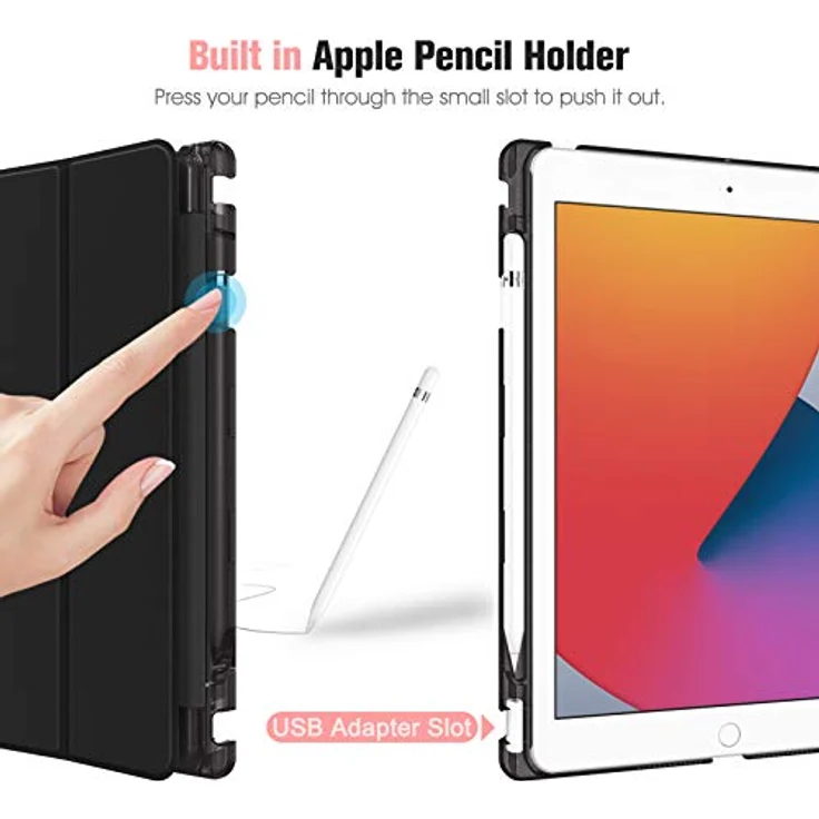 Fintie Hülle für iPad 9. Generation 2021/8. Gen 2020/7. Gen 2019 10.2 Zoll mit Stifthalter, ultradünne leichte Schutzhülle mit transparenter Rückseite und Auto Schlaf/Wach Funktion, Schwarz – Bild 3