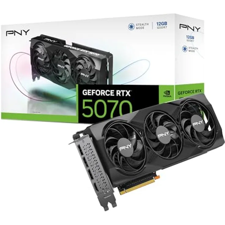PNY GEFORCE RTX™ 5070 12GB Triple Fan Grafikkarte, DLSS 4, 6144 CUDA-Kerne, PCIe 5.0, Schwarz
