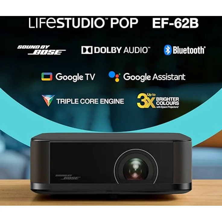 Epson Lifestudio Pop EF-62B, Tragbarer Beamer mit 700 Lumen, 4K Pro UHD, Bluetooth, Dolby Audio, Schwarz – Bild 4