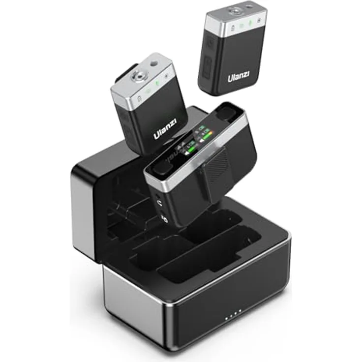 Ulanzi AM18 U-MIC Wireless Microphone, Lavalier Mikrofon mit integrierter LC-Display und zwei Mikrofonen für Videografie