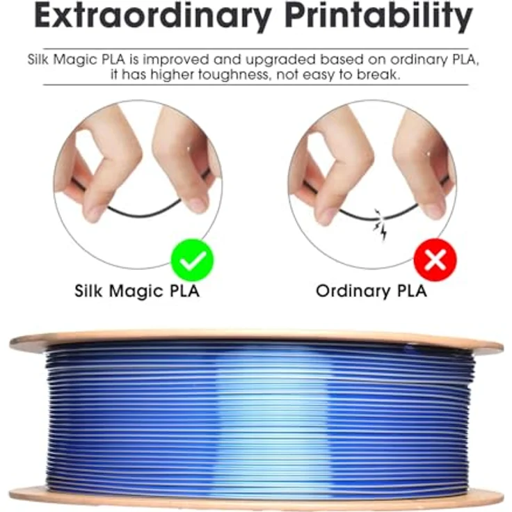 eSUN Silk Magic PLA Filament 1.75mm, Co-Extrusion Dual-Color Filament in Silk Blau Silber, 1KG Spule für 3D-Drucker – Bild 2