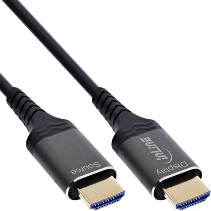 InLine HDMI AOC Kabel Ultra High Speed HDMI 2.1, 15m, für 8K 60Hz und 4K 240Hz, vergoldete Aluminiumstecker, ARC eARC HDR