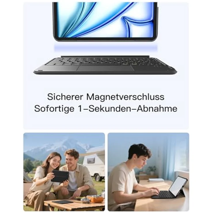 Inateck Hülle mit abnehmbarer Tastatur, ultraleicht mit Touchpad für iPad 10/11 Gen A16 2025, iPad Air 11" M3/M2 (2024), Pro 11 4/3/2/1, QWERTZ, AceTouch KB04122 – Bild 5