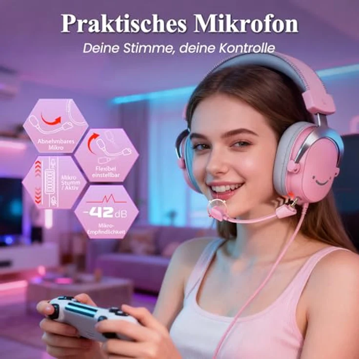 FIFINE Gaming Headset FH-501, Over Ear Kopfhörer mit Mikrofon, 7.1 Surround Sound, RGB, für PC, PS4, PS5, Xbox und Switch, mit Ohrpolstern und 3,5-mm/USB-Anschluss – Bild 3